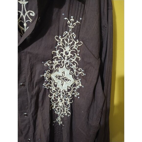 Lamasini Button Up Cotton Embroidered Rhinestone Embellished Western Shirt L Y2K - Picture 2 of 7